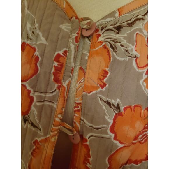 Daisy Print Quilted Cotton Reversible Jacket Topper Orange / Pink Womens Size XL - Picture 7 of 10